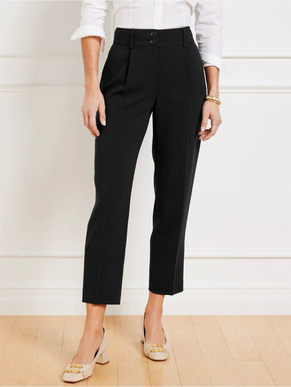 Talbots Easy Travel Tapered Black Cropped Dress Pants Sz 16